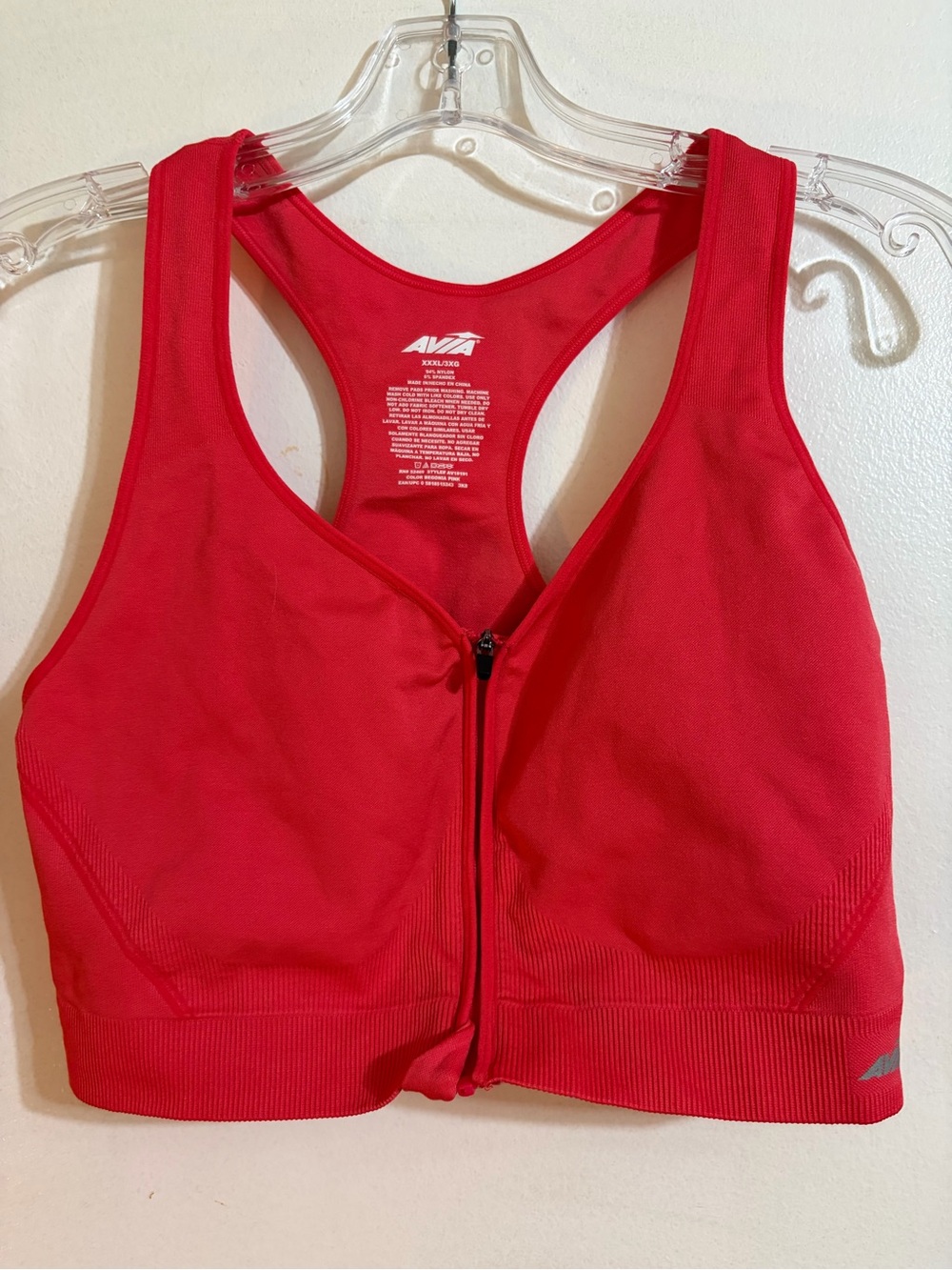 Avia Women's Red Front-Zip Sports Bra-3 XXXL